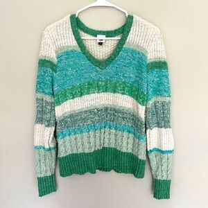 CAbI striped Green and White Women's Sweater